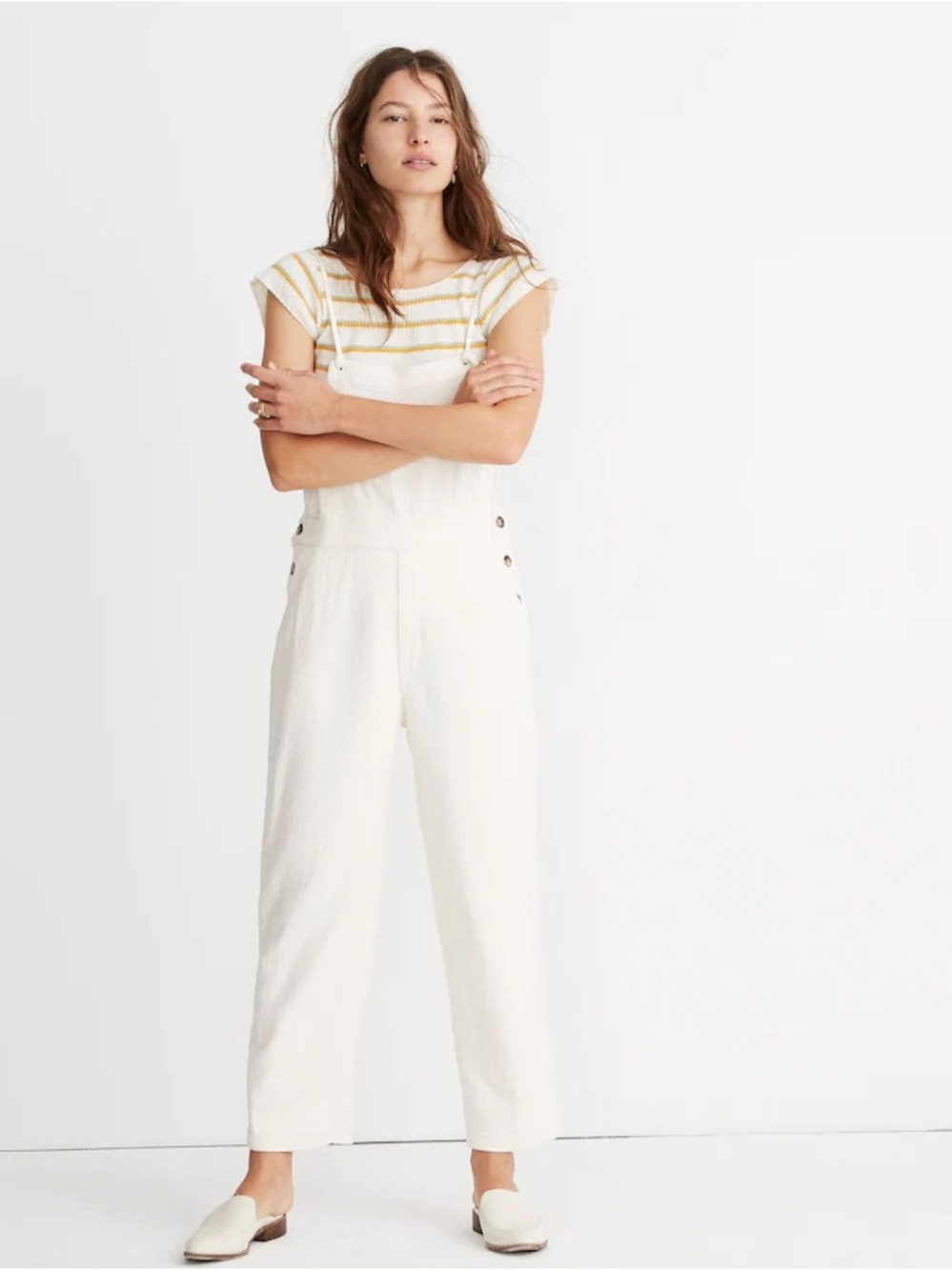 Madewell Gauze Cream Overalls with Tie, XXS